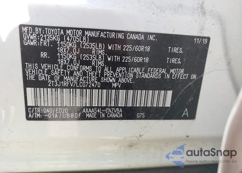 2020 Toyota Rav4 Trd Off-Road from USA, damaged, VIN 2T3J1RFV7LC072470